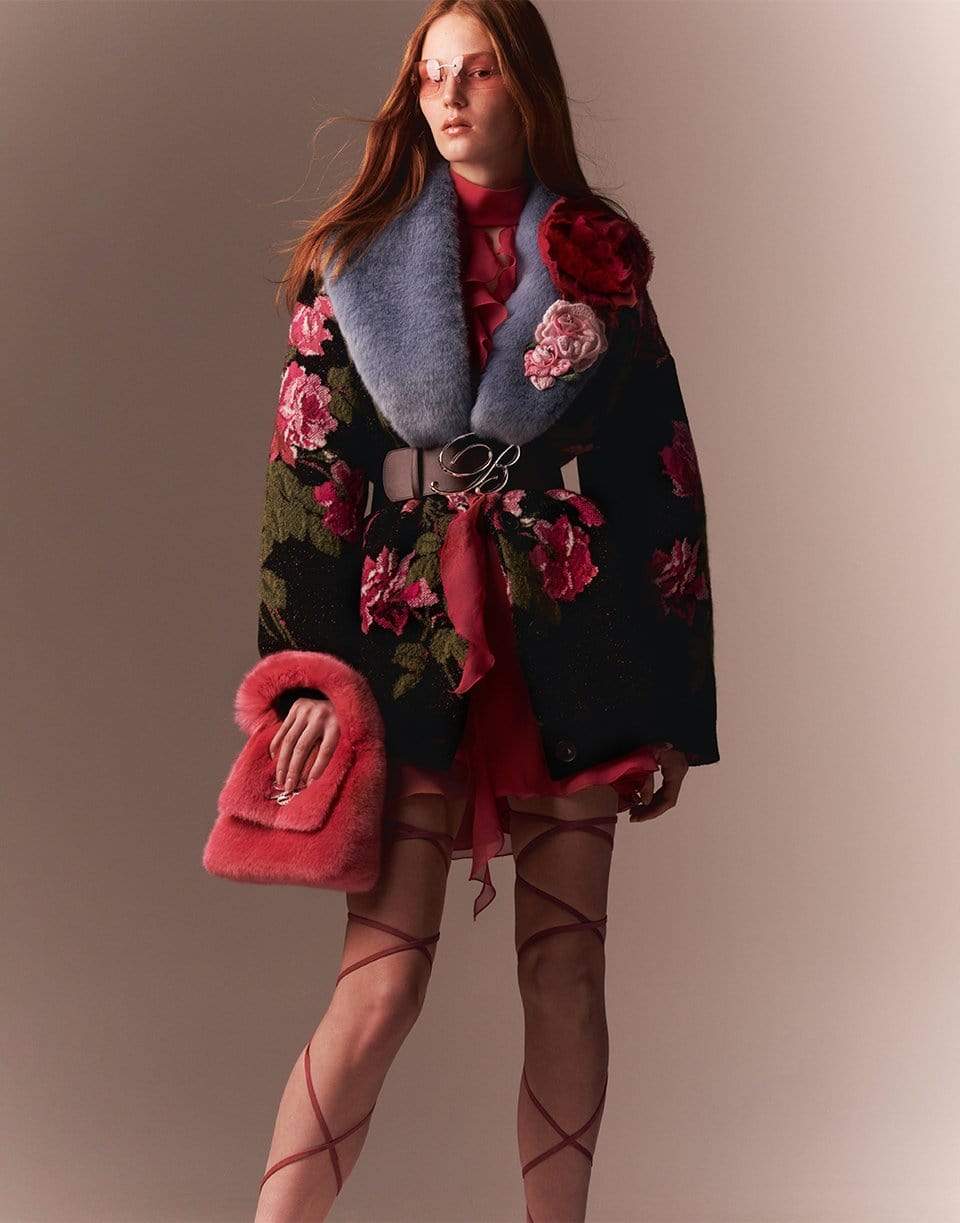 BLUMARINE-Removeable Faux Fur Collar Knit Coat-