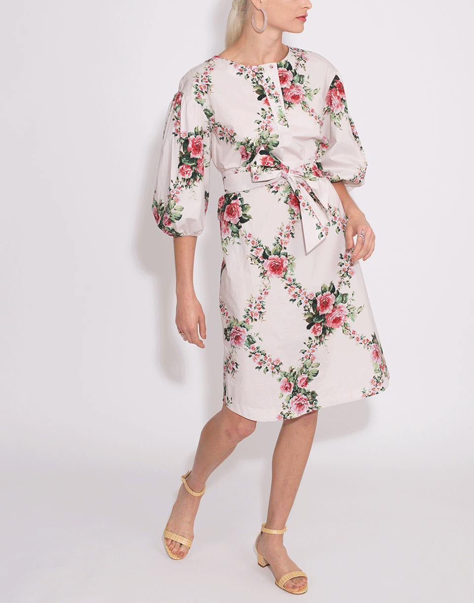 BLUMARINE-Button Front Self Belt Floral Dress-