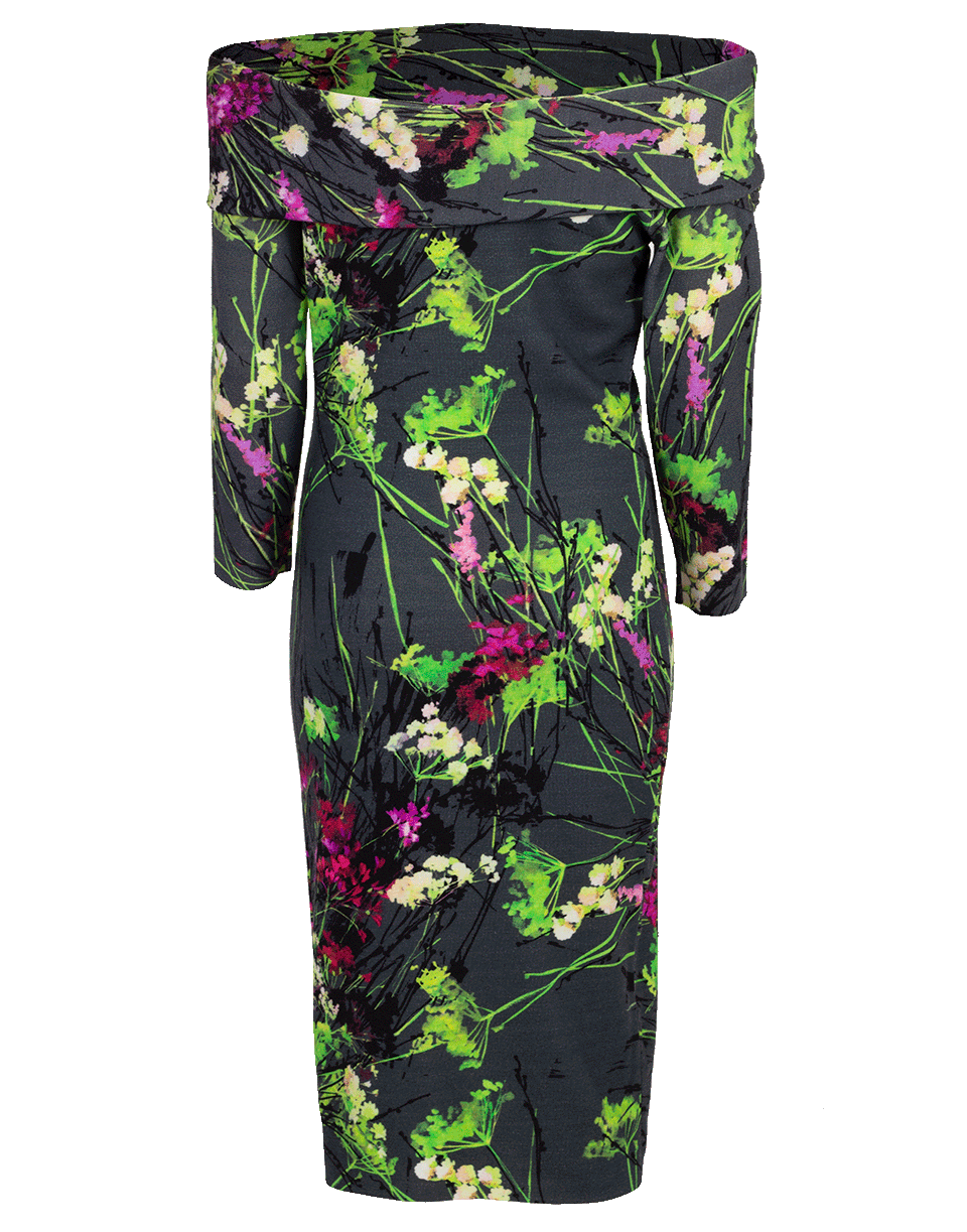 BLUMARINE-Off Shoulder Floral Dress-