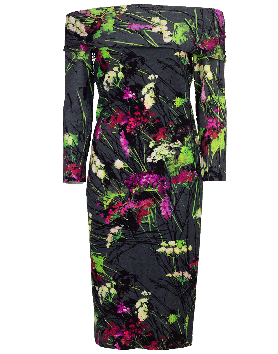 BLUMARINE-Off Shoulder Floral Dress-
