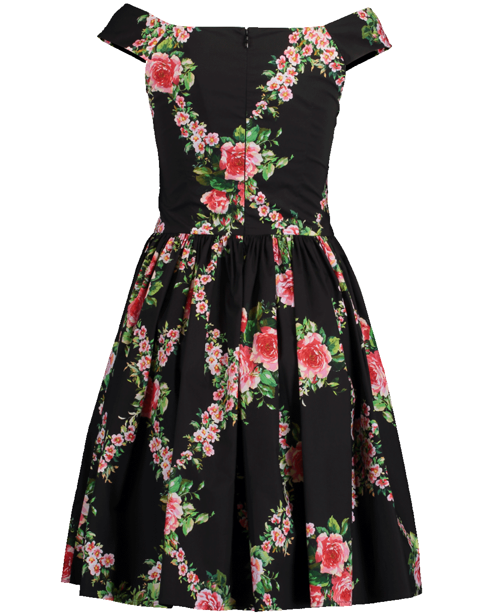 BLUMARINE-Cap Sleeve Wide Neck Print Dress-