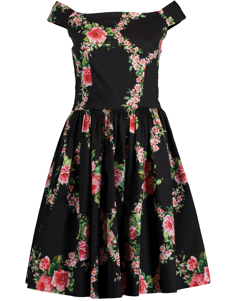BLUMARINE-Cap Sleeve Wide Neck Print Dress-