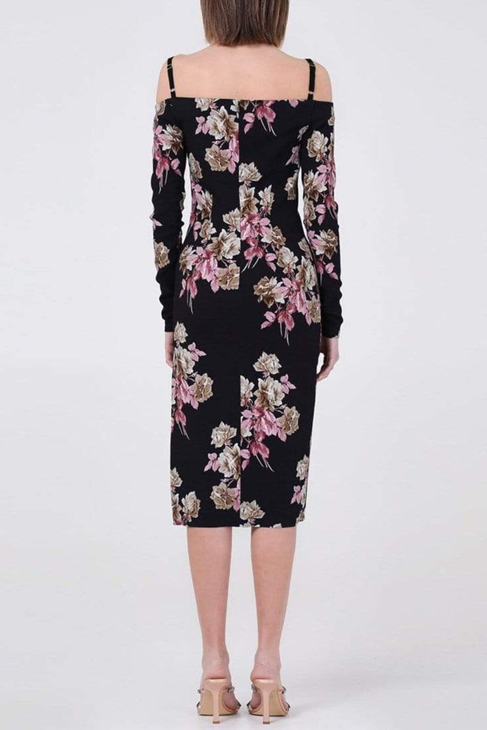 BLUMARINE-Long Sleeve Off Shoulder Print Dress-