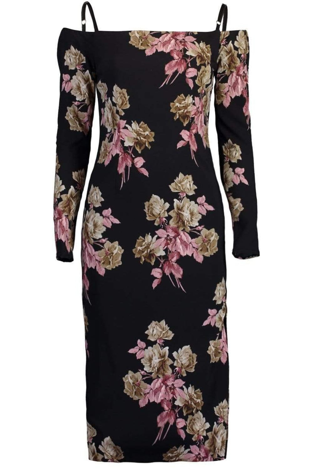 BLUMARINE-Long Sleeve Off Shoulder Print Dress-