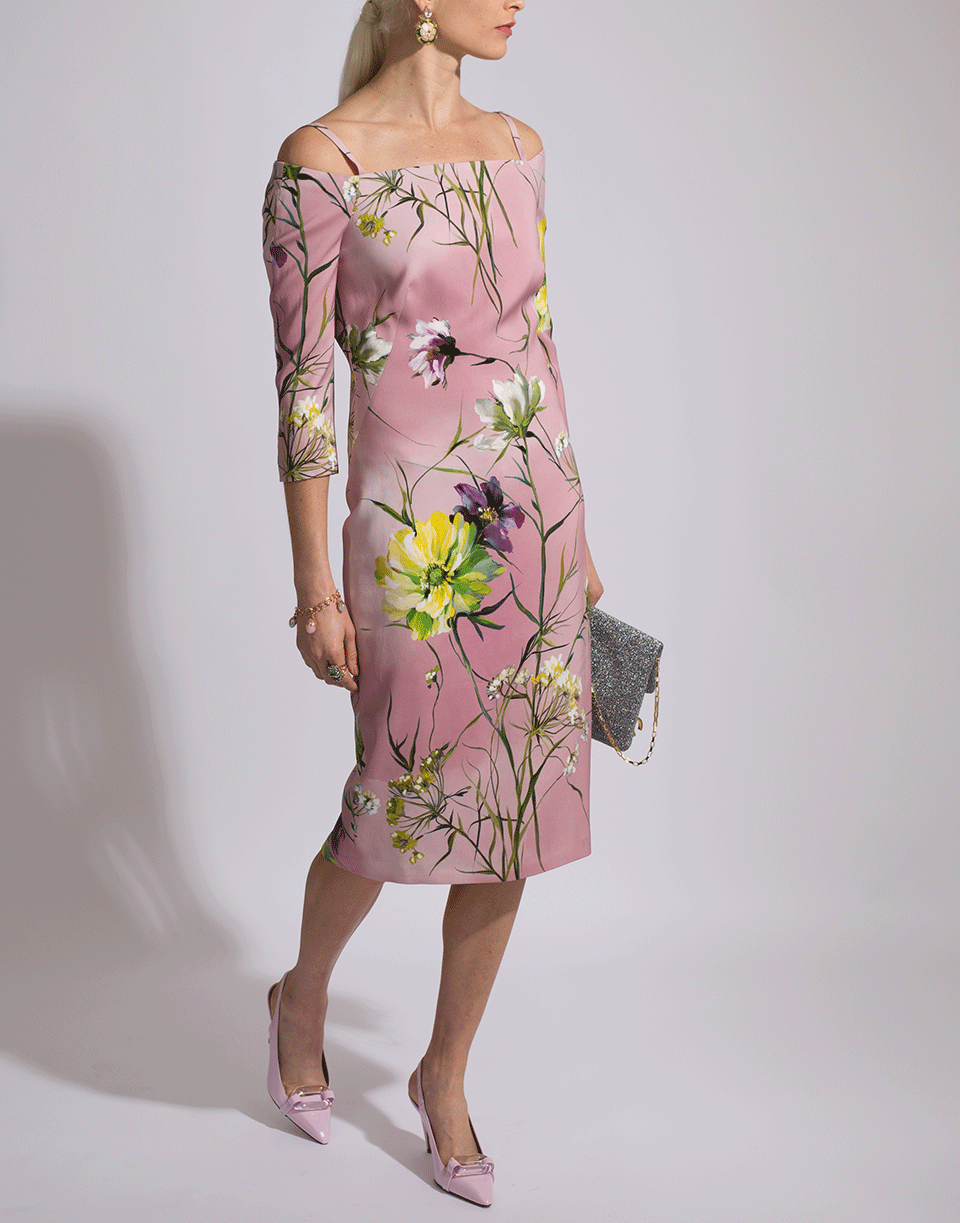 BLUMARINE-Off Shoulder Floral Dress-