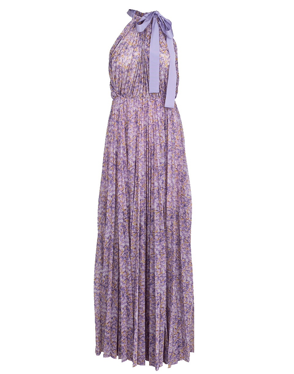 BLUMARINE-High Neck Pleated Maxi Dress-