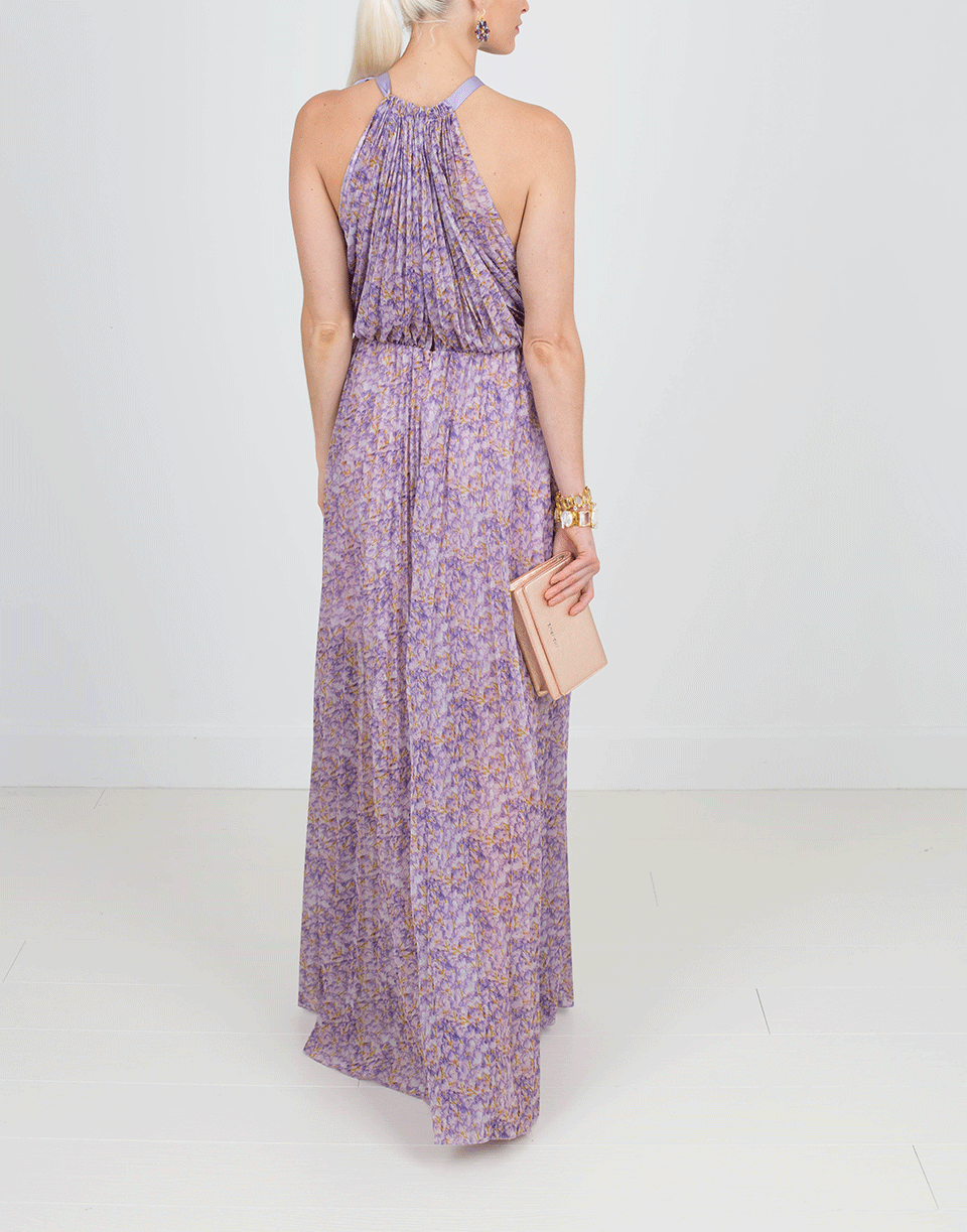 BLUMARINE-High Neck Pleated Maxi Dress-