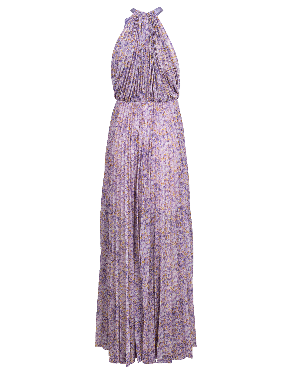 BLUMARINE-High Neck Pleated Maxi Dress-