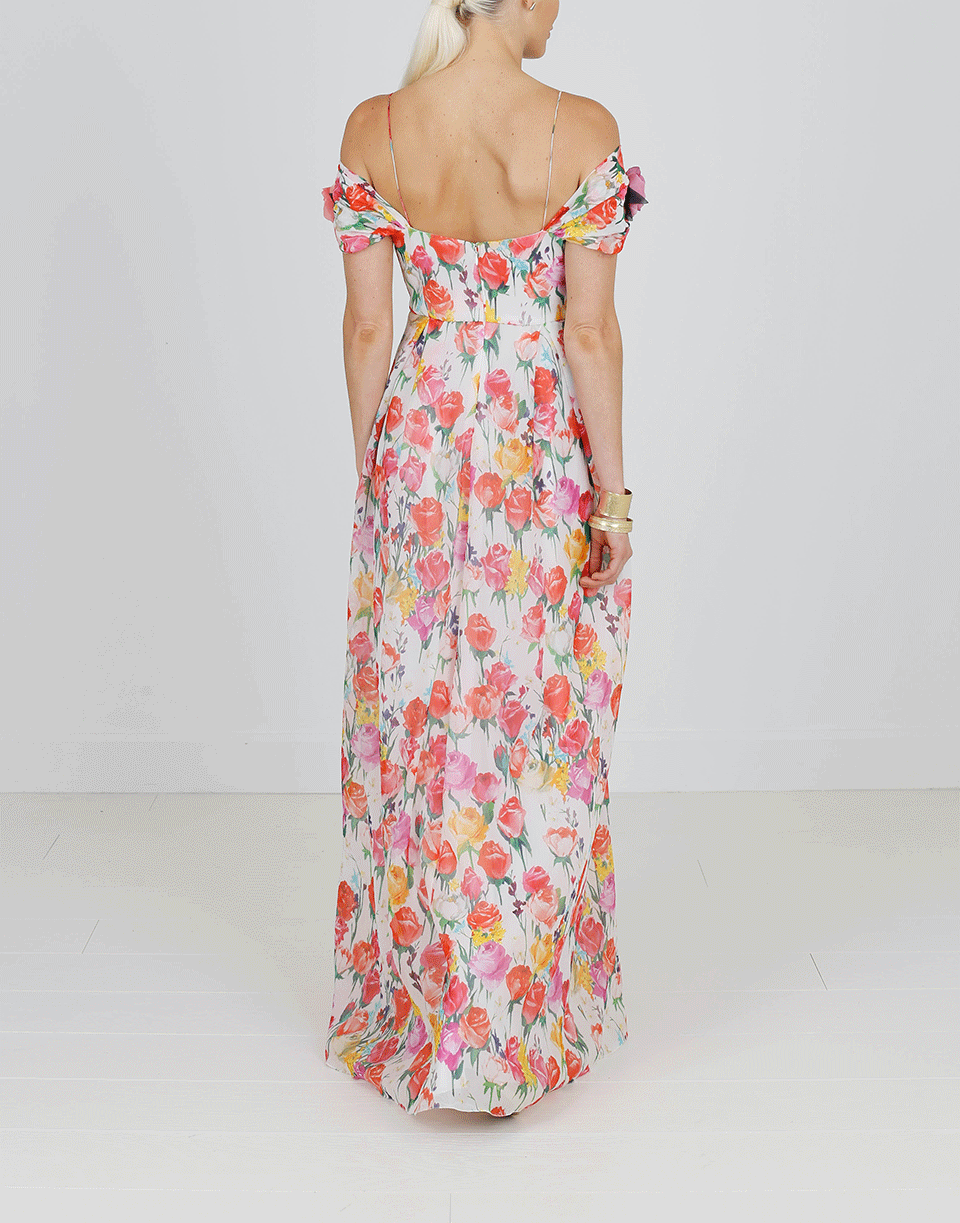 BLUMARINE-Off Shoulder Floral Gown-BIANCO
