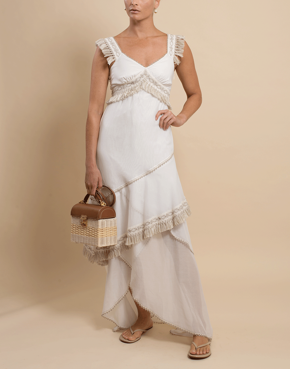 BLUMARINE-Natural Fringe Tank Gown-