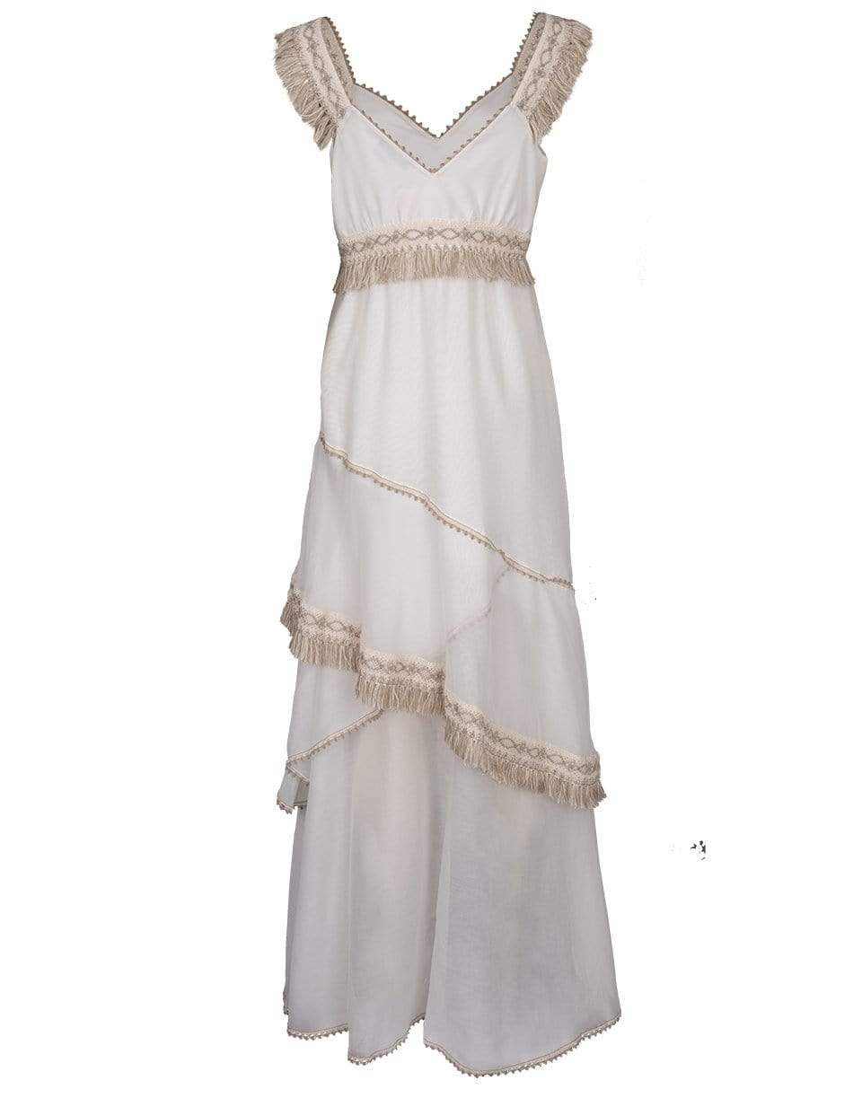 BLUMARINE-Natural Fringe Tank Gown-