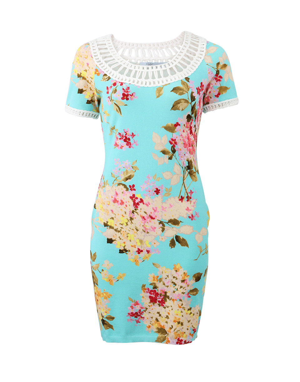 BLUMARINE-Crochet Neck Floral Dress-