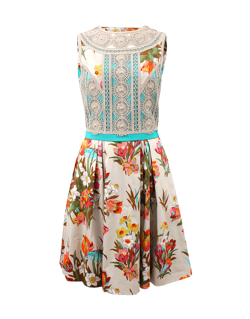 BLUMARINE-Crewneck Embroidered Print Dress-