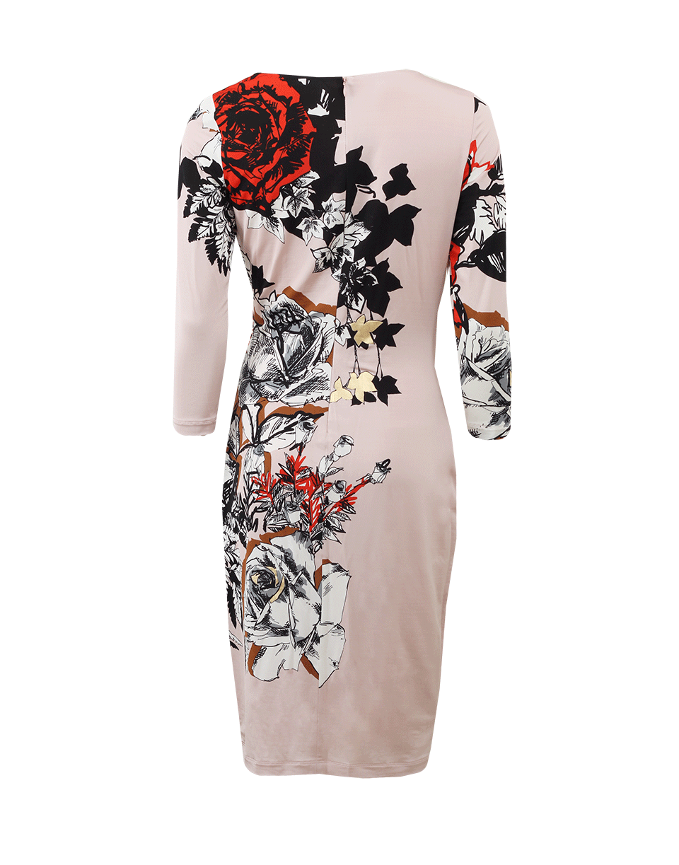 BLUMARINE-Rose Print Gathered Dress-
