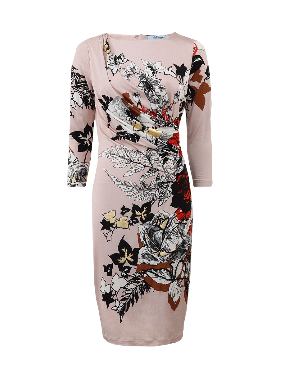 BLUMARINE-Rose Print Gathered Dress-