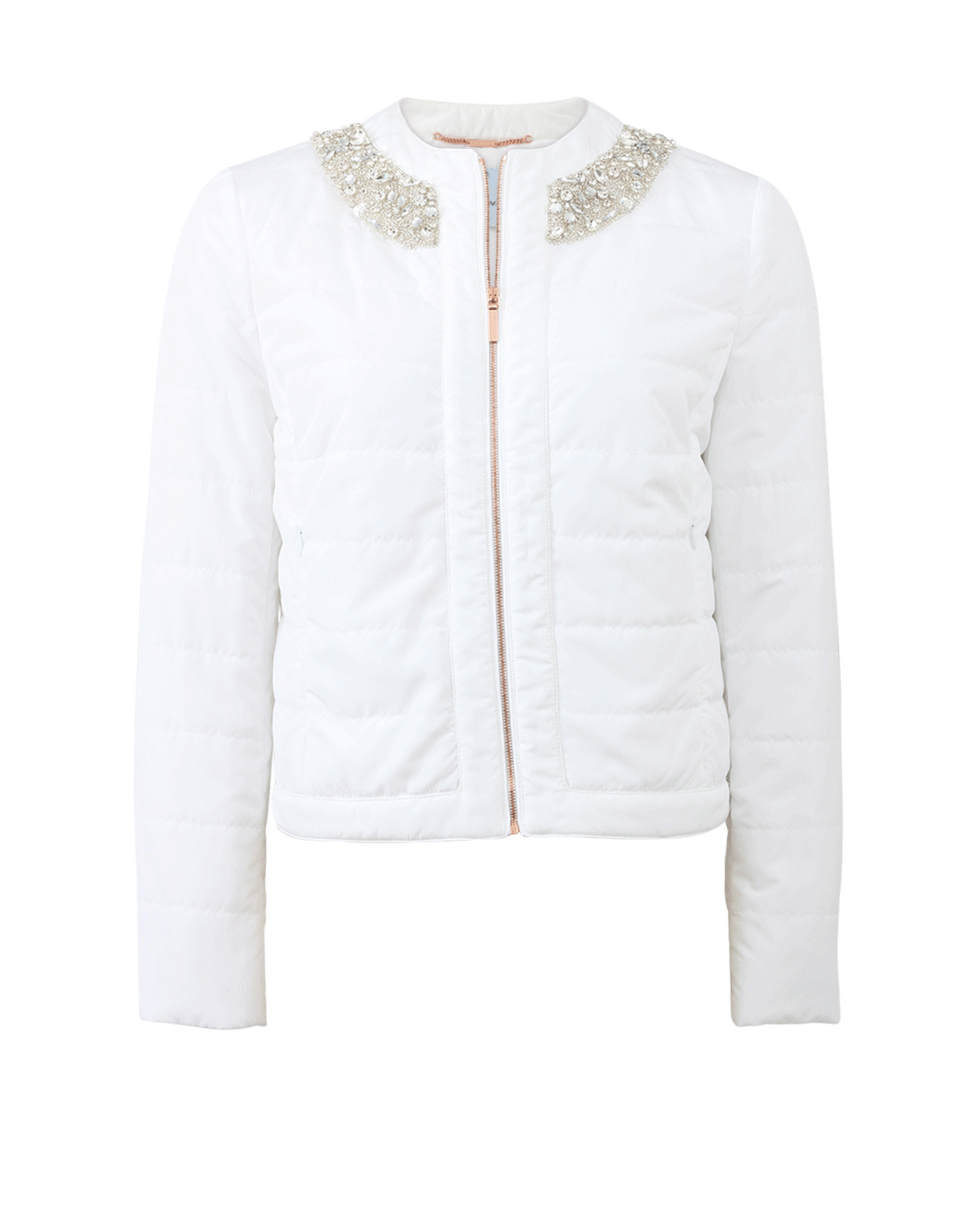 BLUMARINE-Puffer Coat With Jeweled Neck-BIANCO