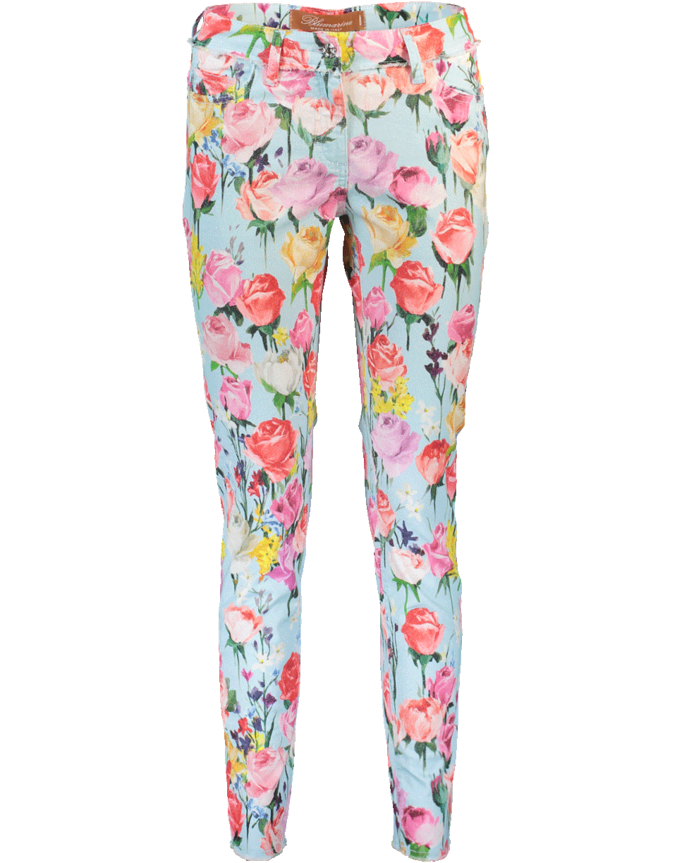 BLUMARINE-Floral Stretch Denim-