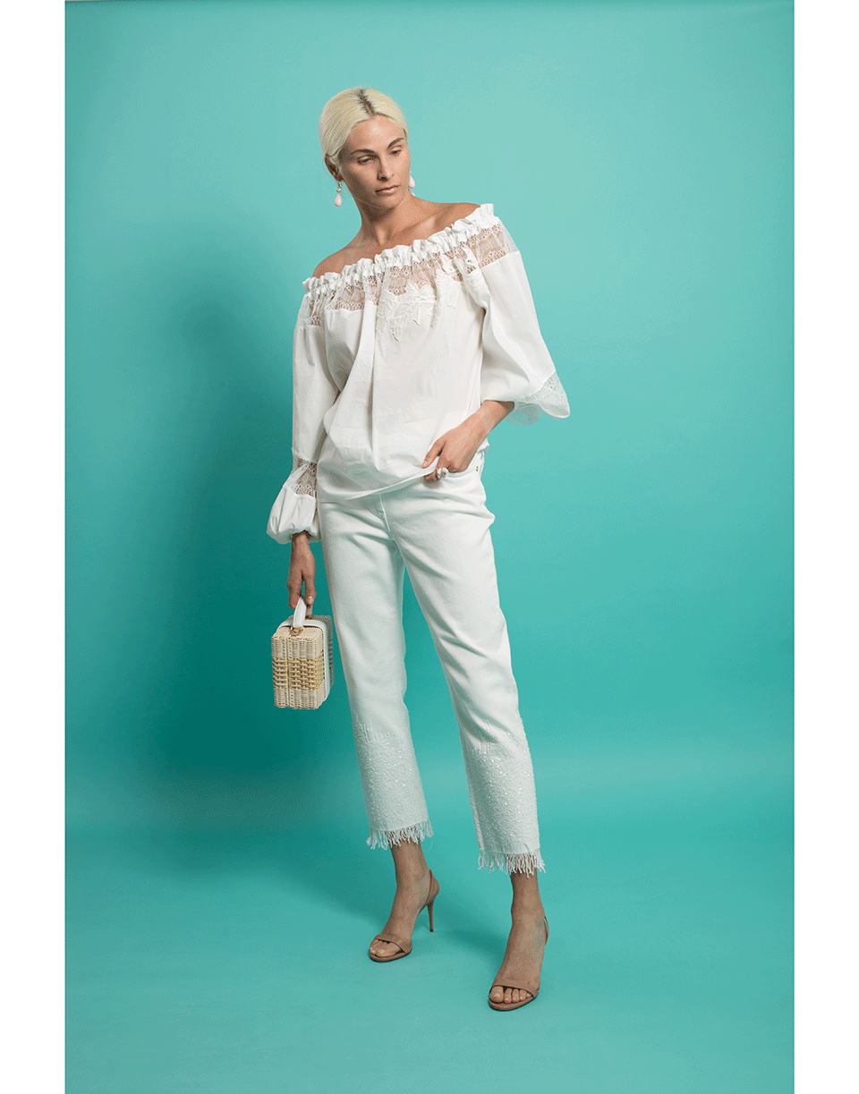 BLUMARINE-Lace Off Shoulder Top-