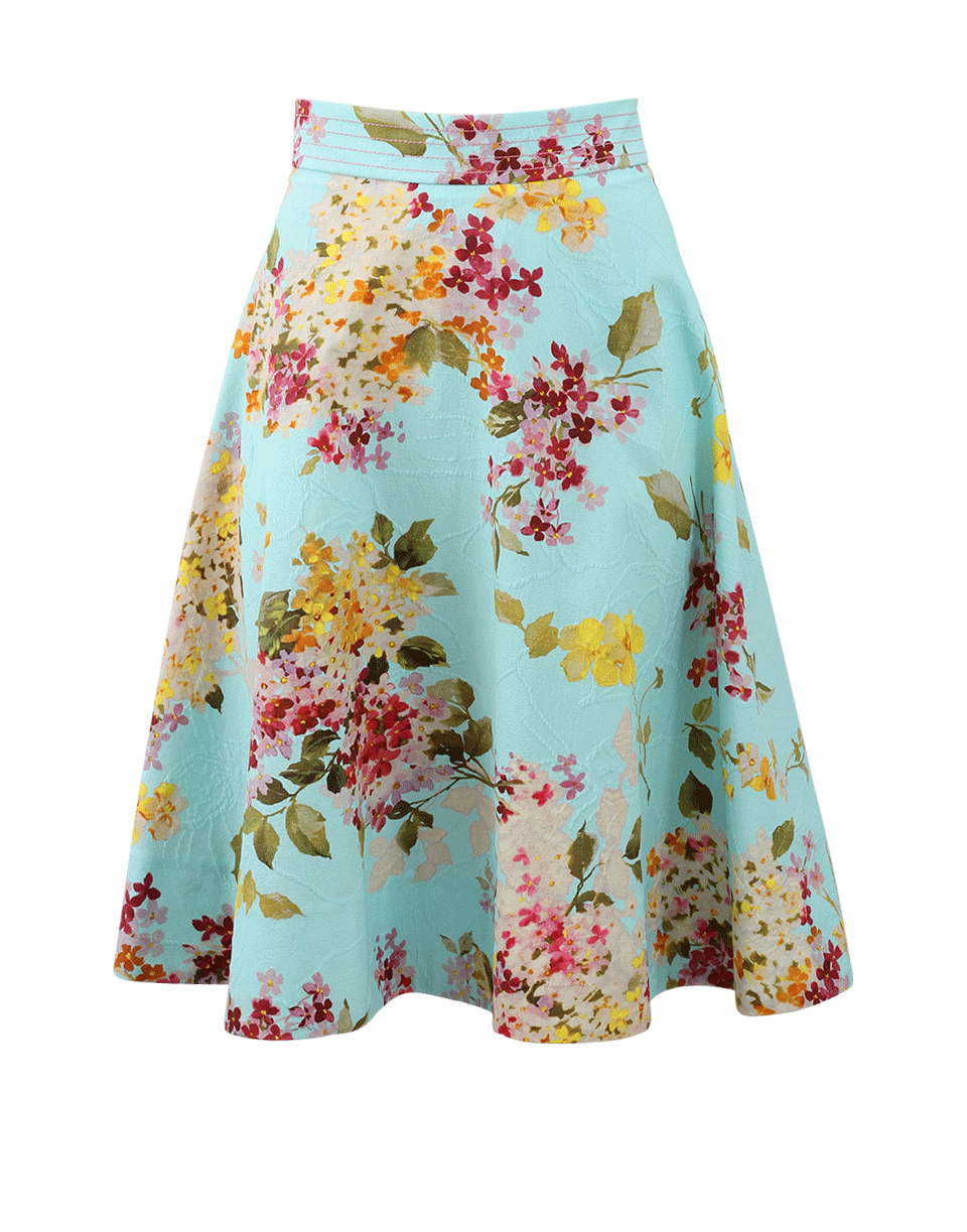 BLUMARINE-Floral Printed Circle Skirt-AQUA/VERDE