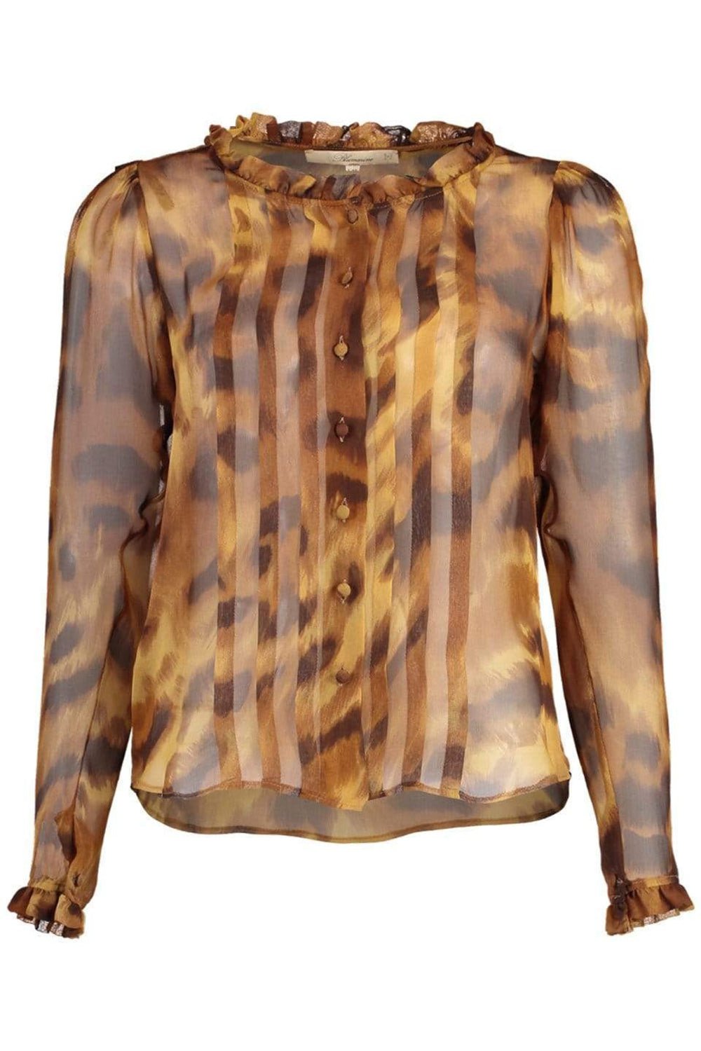 BLUMARINE-Long Sleeve Leopard Print Pleat Blouse-ANIMAL