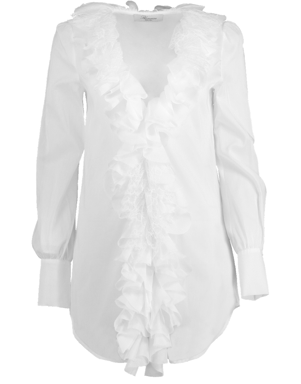 BLUMARINE-V-Neck Ruffle Trim Blouse-