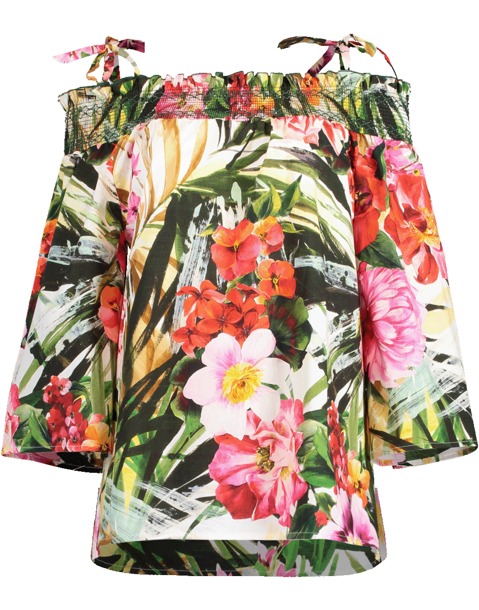 BLUMARINE-Off Shoulder Tropical Print Blouse-