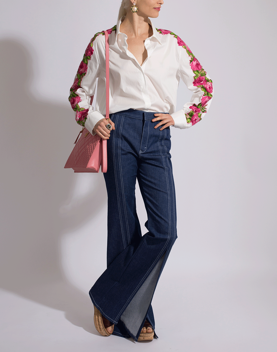 BLUMARINE-Floral Emroidered Sleeve Blouse-