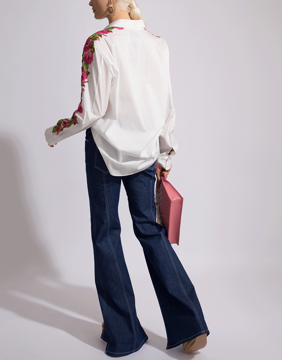 BLUMARINE-Floral Emroidered Sleeve Blouse-