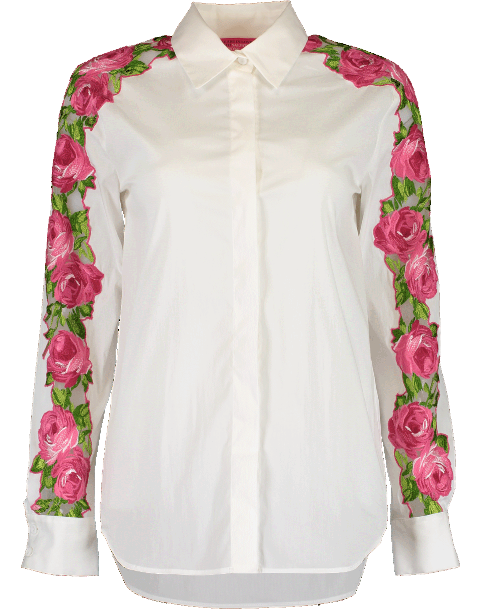 BLUMARINE-Floral Emroidered Sleeve Blouse-