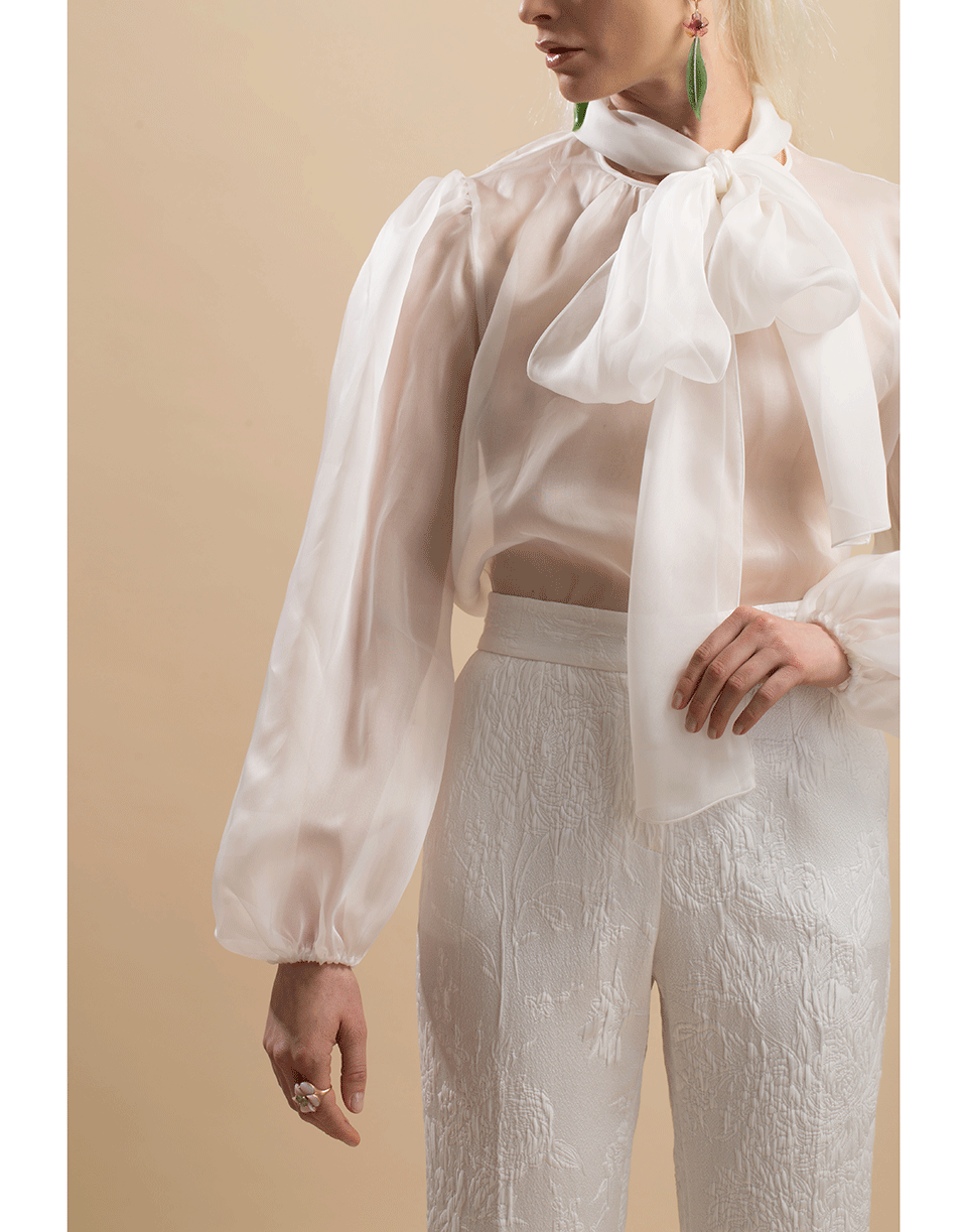 BLUMARINE-Organdy Pussy-Bow Blouse-