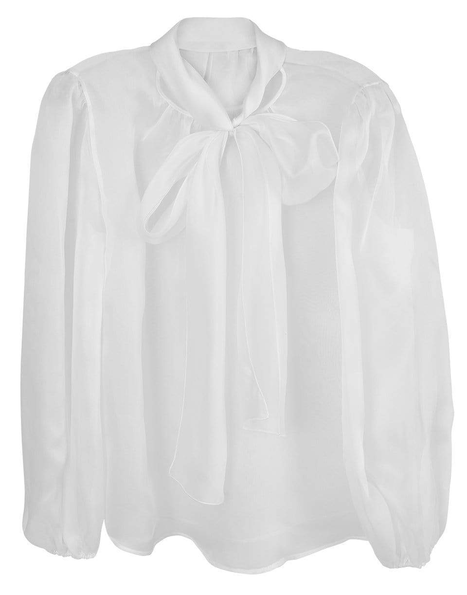 BLUMARINE-Organdy Pussy-Bow Blouse-