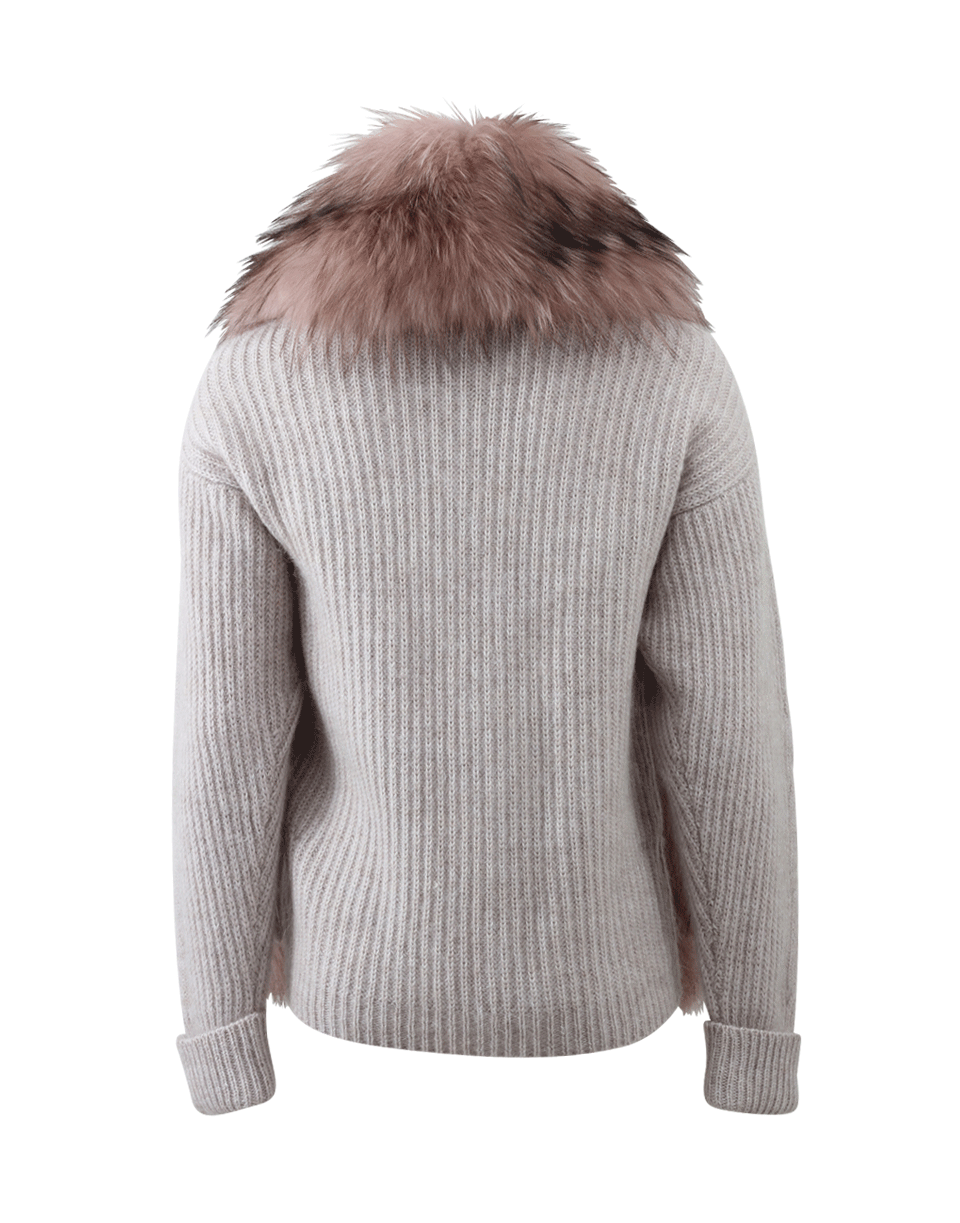 BLUMARINE-Fur Front Cardigan-BEIGE
