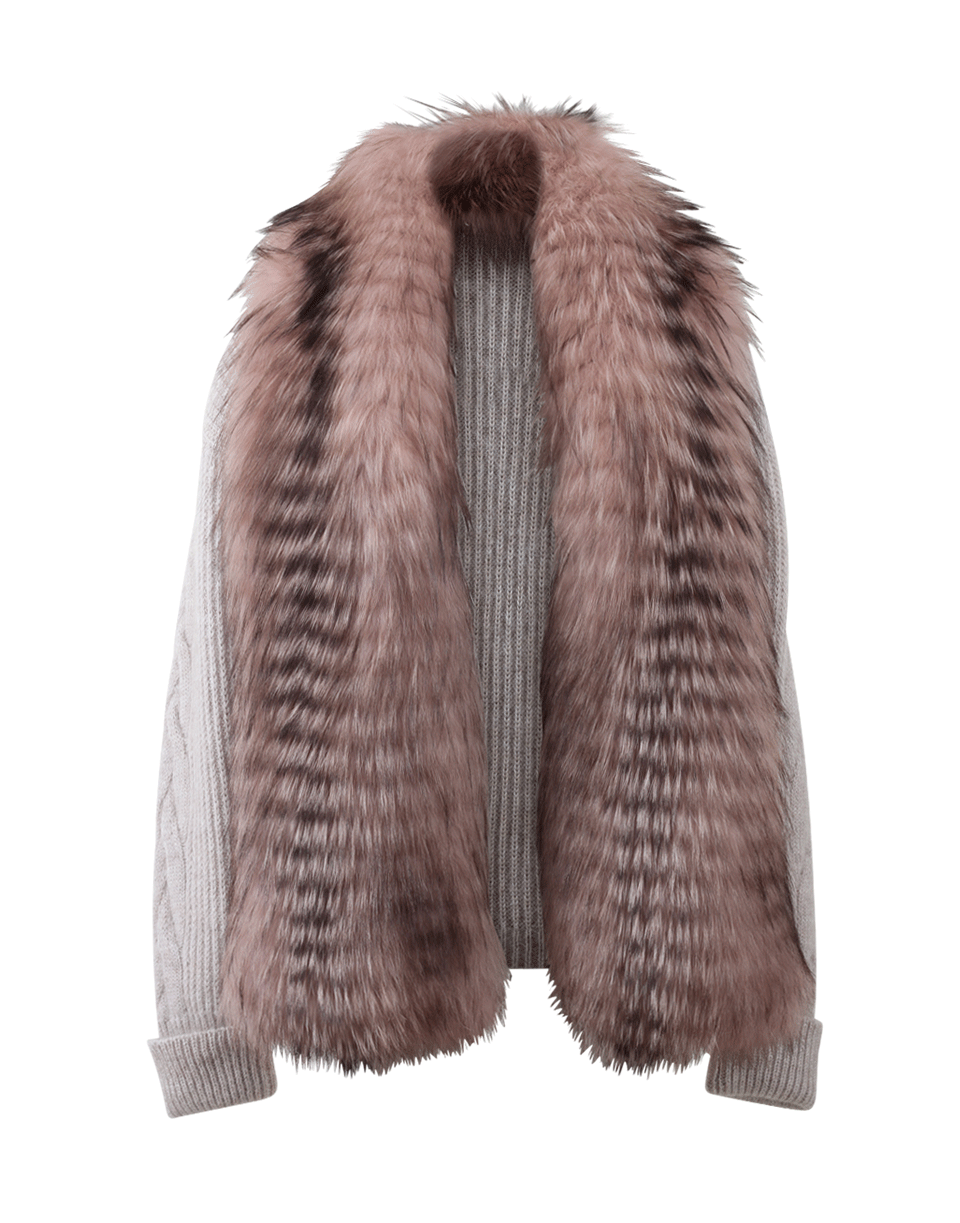 BLUMARINE-Fur Front Cardigan-BEIGE