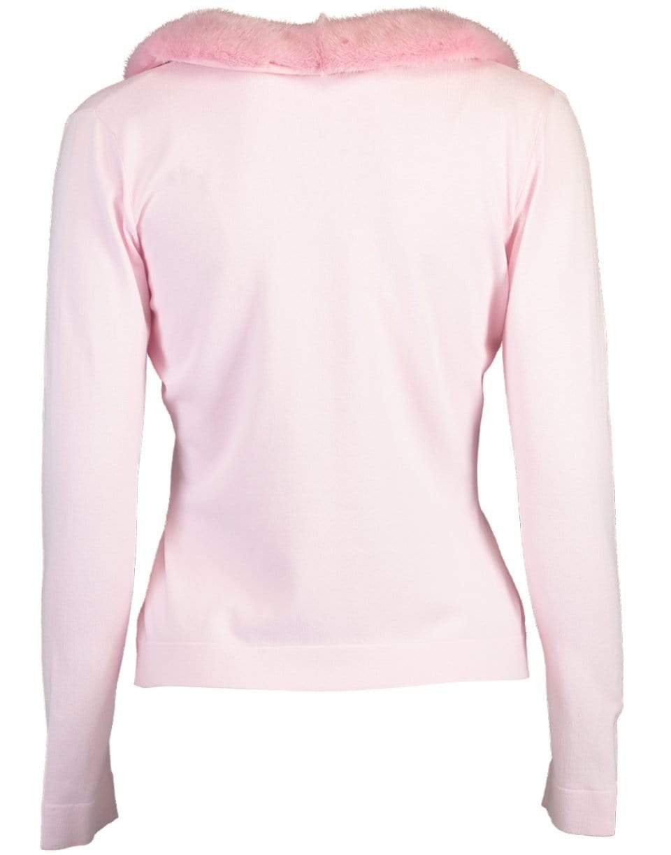 BLUMARINE-Pink Mink Collar Cardigan-