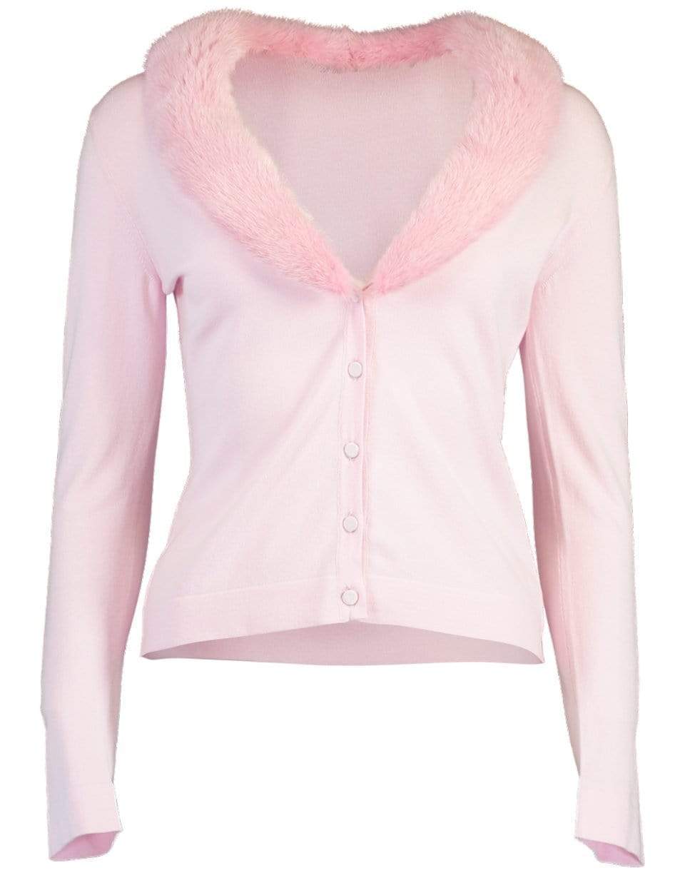BLUMARINE-Pink Mink Collar Cardigan-
