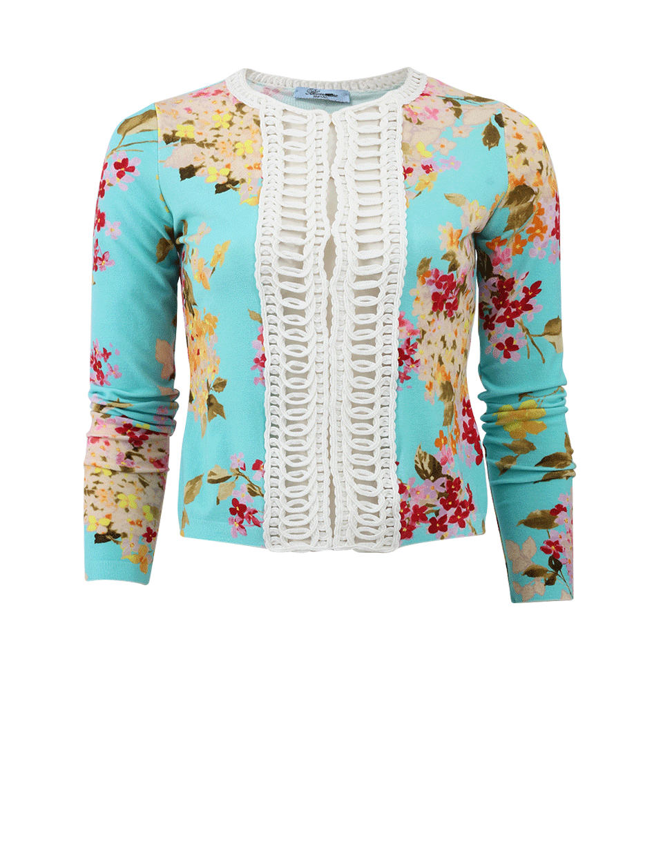 BLUMARINE-Lattice Floral Cardigan-