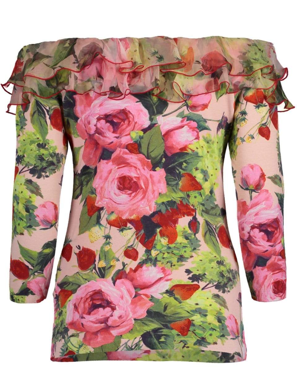 BLUMARINE-Boatneck Floral Print Sweater-