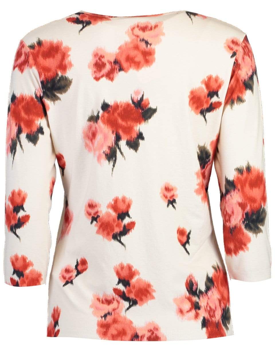 BLUMARINE-Pink Floral Crewneck Pullover Top-