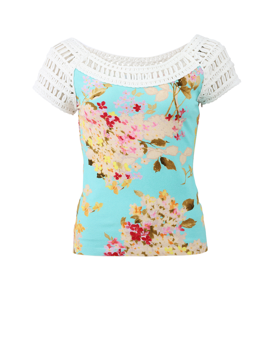 BLUMARINE-Crochet Neck Floral Blouse-