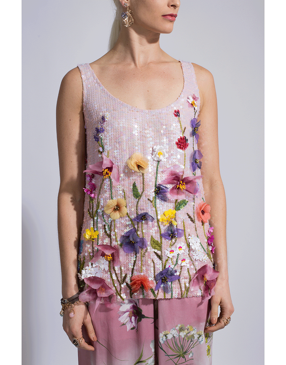 BLUMARINE-Floral Embroidered Top-ROSA