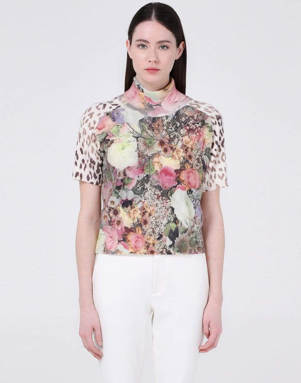 BLUMARINE-Short Sleeve Print Turtleneck Sweater-