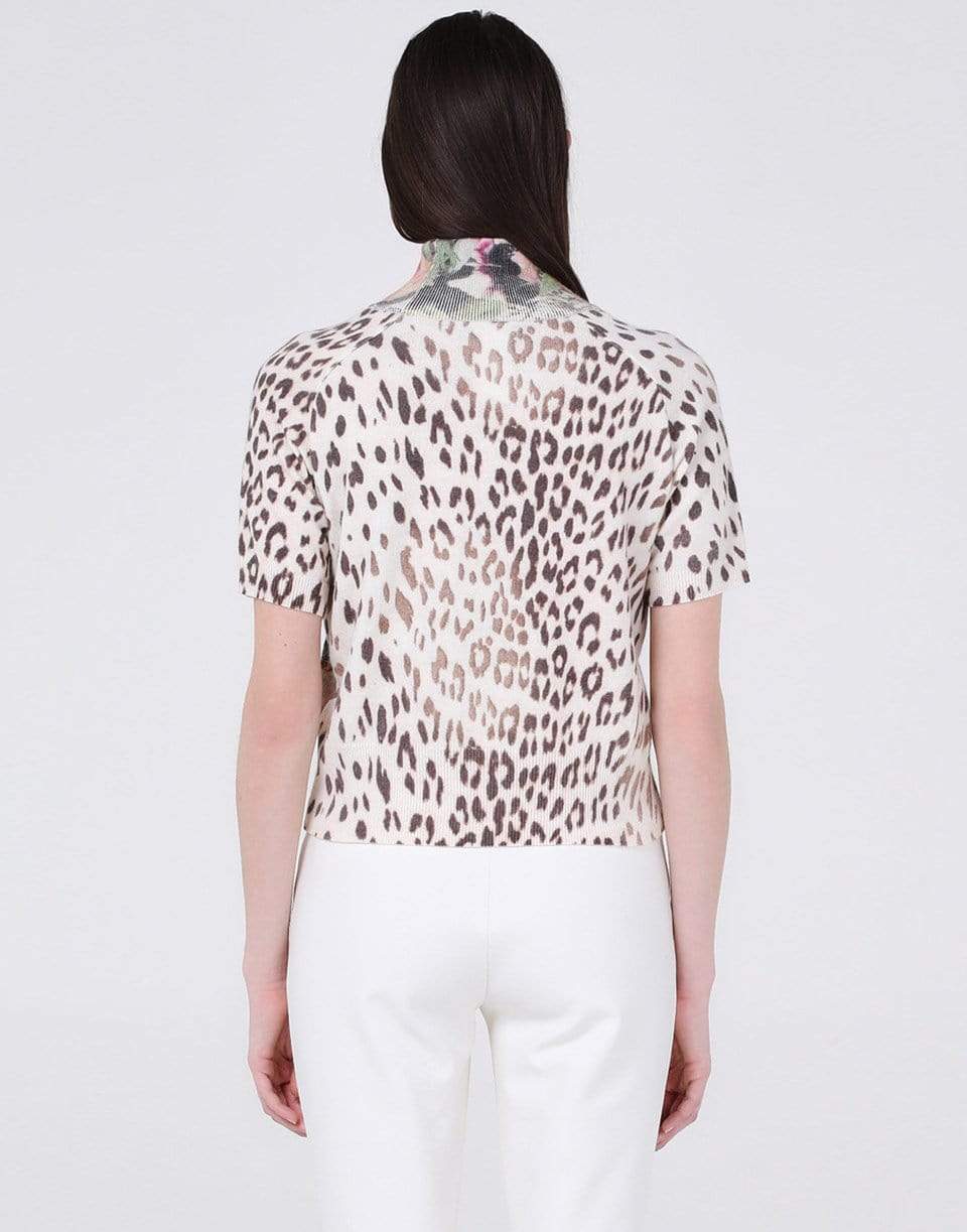 BLUMARINE-Short Sleeve Print Turtleneck Sweater-