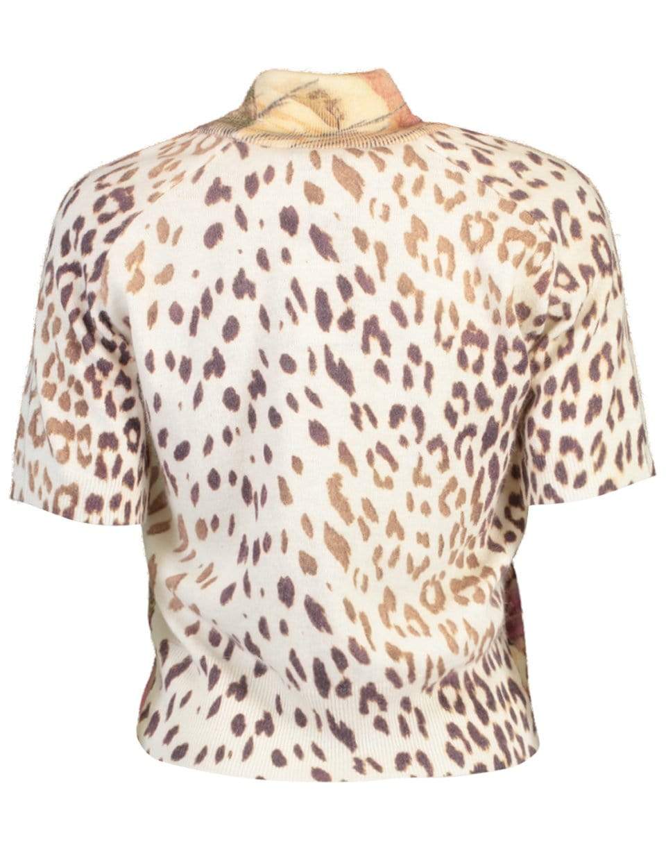 BLUMARINE-Short Sleeve Print Turtleneck Sweater-