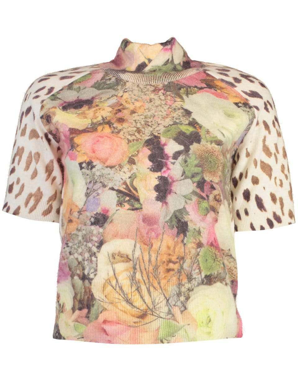 BLUMARINE-Short Sleeve Print Turtleneck Sweater-