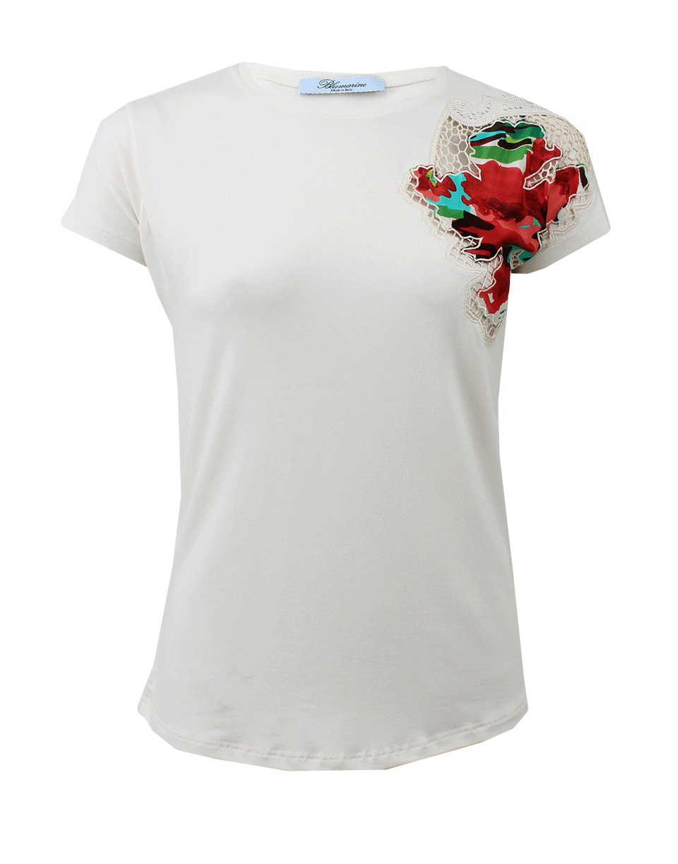 BLUMARINE-Floral Applique Shoulder T-Shirt-