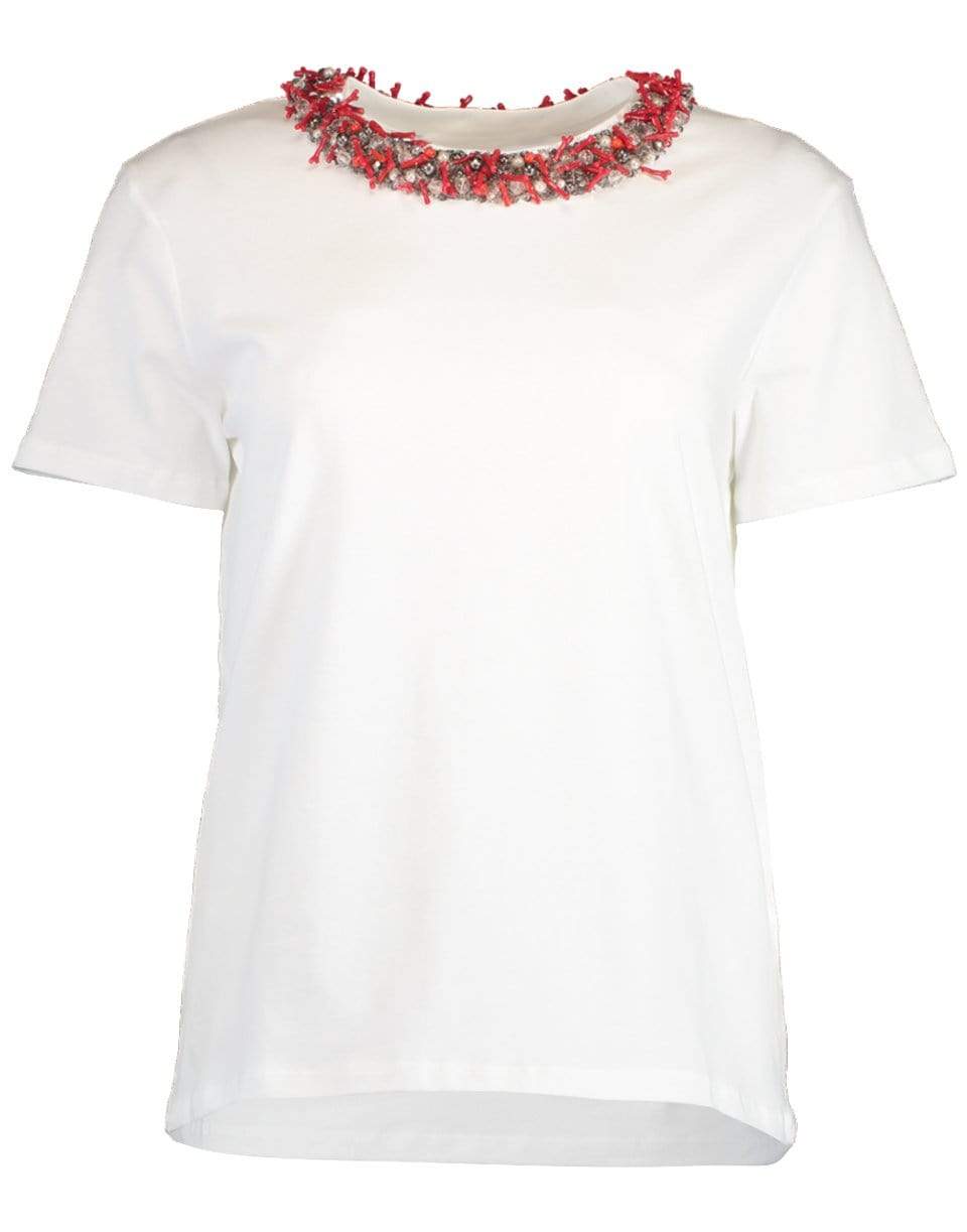 BLUMARINE-Short Sleeve Coral Collar T-Shirt-WHT/RED