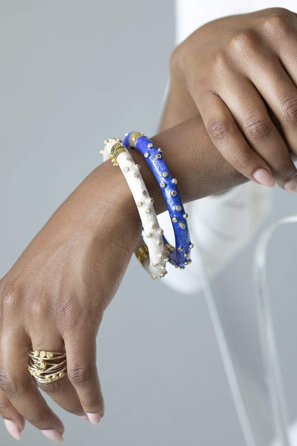 BOAZ KASHI-White Enamel Diamond Bracelet-YELLOW GOLD