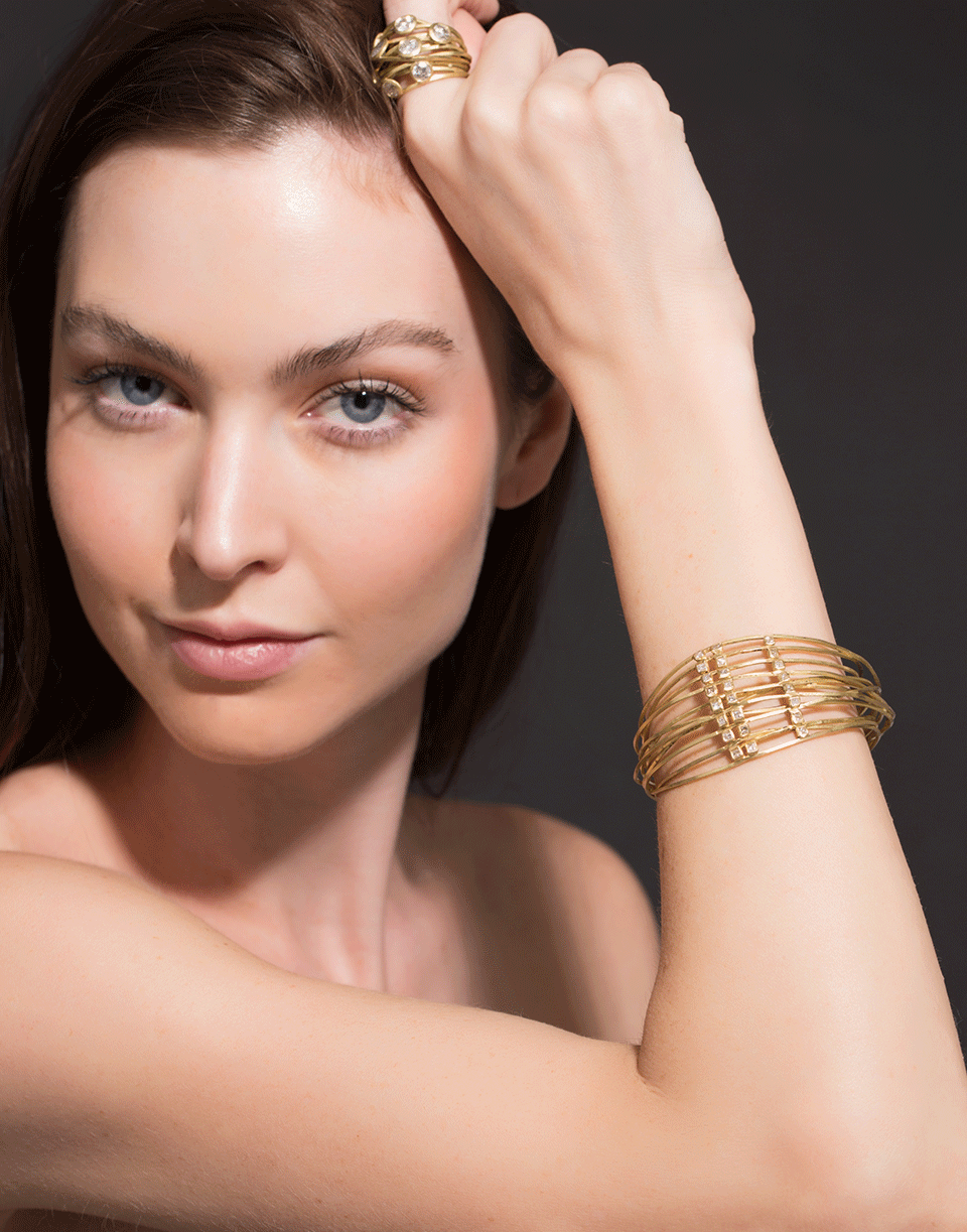 BOAZ KASHI-Diamond Wire Wrap Cuff Bracelet-YELLOW GOLD