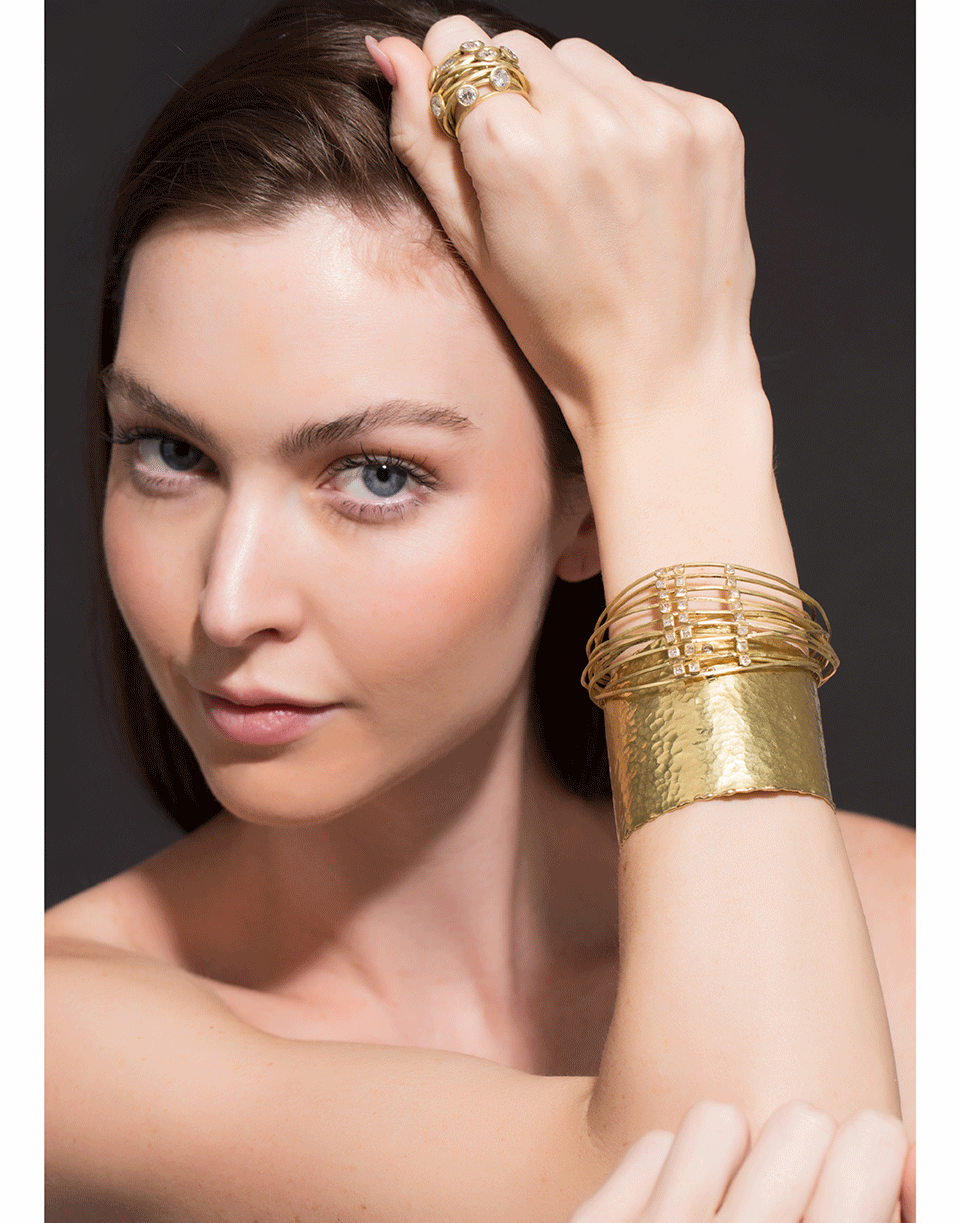 BOAZ KASHI-Diamond Wire Wrap Cuff Bracelet-YELLOW GOLD