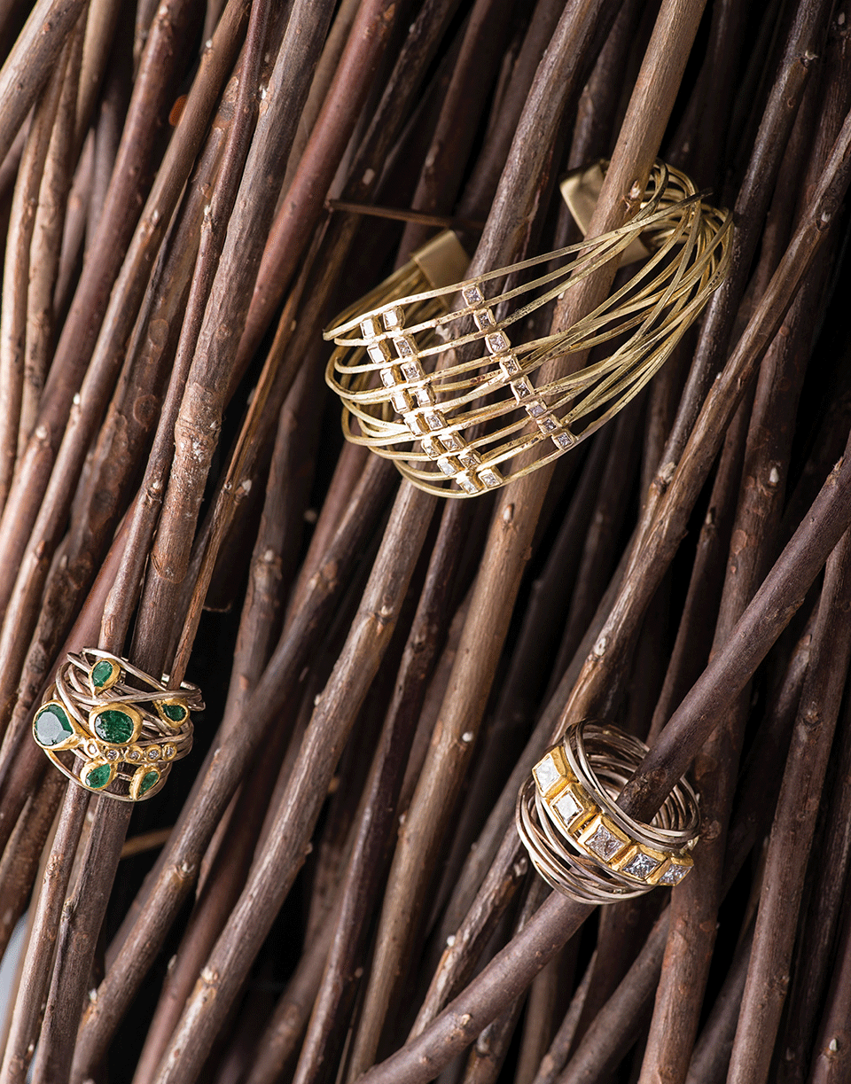 BOAZ KASHI-Diamond Wire Wrap Cuff Bracelet-YELLOW GOLD